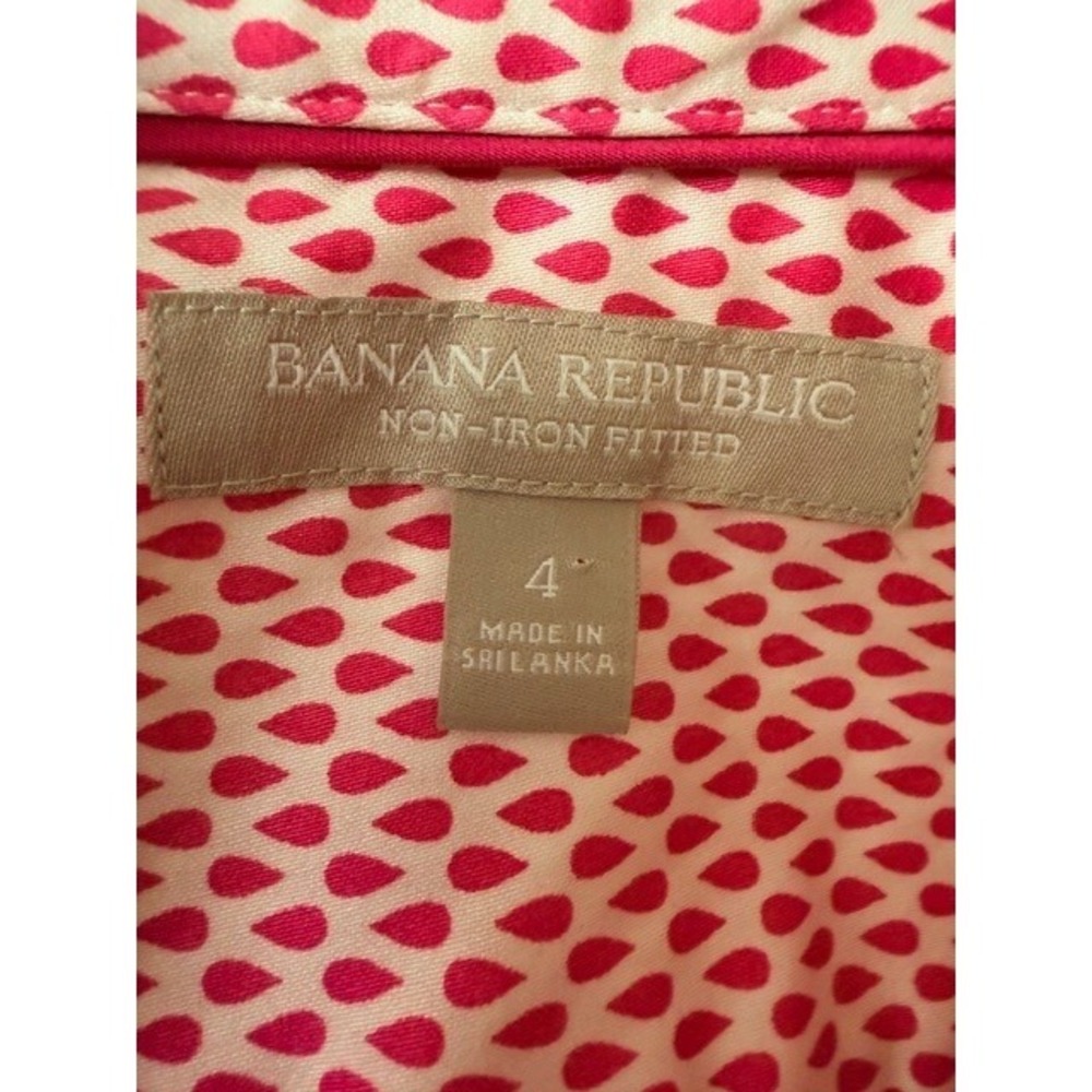 Banana Republic Pink White Blouse Geometric Print Button Up Size 4 - Picture 5 of 7